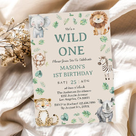 One Wild Jungle Safari Animals 1st Birthday Theme Einladung