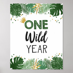 One Wild Year Tropical Safari Boy Geburtstag Zeich Poster