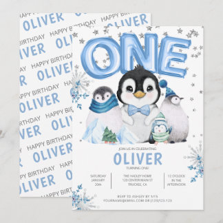 ONE Winter Pinguins Junge 1. Geburtstag Einladung