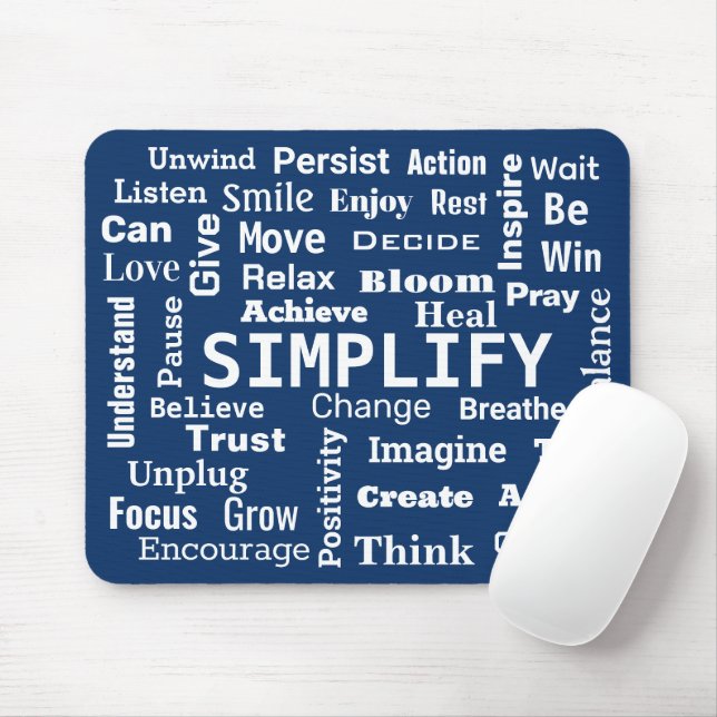 "One Word" postimative Word Cloud on Navy Blue Mousepad (Mit Mouse)