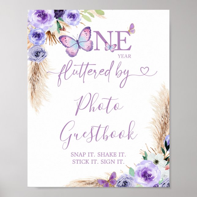 One Year Fluttered Birthday Foto Gästebuch (Vorne)