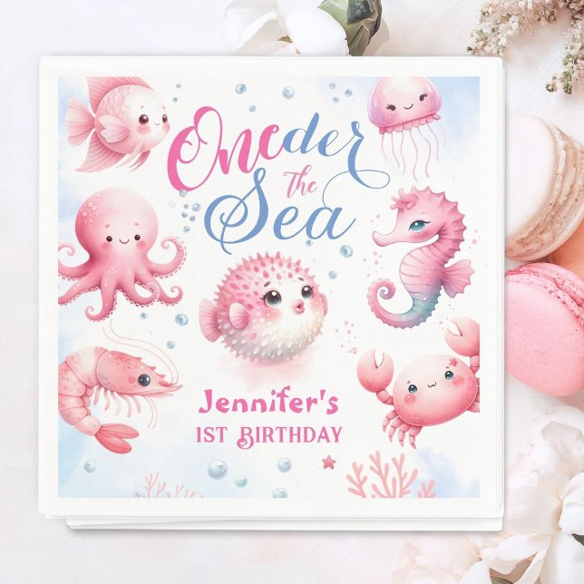 ONEder Sea 1st Birthday Girls Pink Niedlich Ocean Serviette (Von Creator hochgeladen)