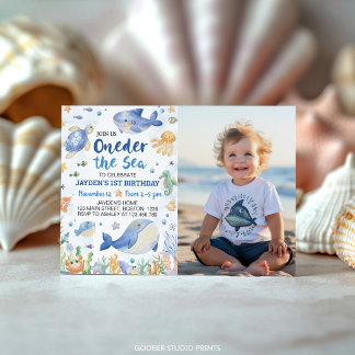 Oneder Sea Animals Boy Birthday Foto Einladung