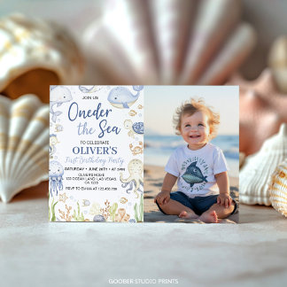 Oneder Sea Animals Boy Birthday Foto Einladung