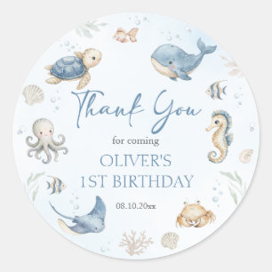Oneder The Sea 1. Geburtstag Danke Gunstbezeugung Runder Aufkleber