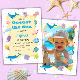 Oneder the Sea 1. Geburtstag mit Foto Einladung