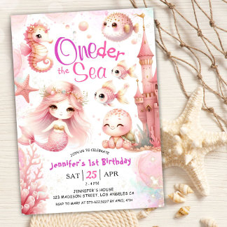 ONEder The Sea! 1. Geburtstag Pink Girl Niedlicher Einladung