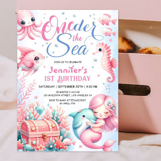 ONEder The Sea! 1. Geburtstag Pink Niedlich Ocean  Einladung