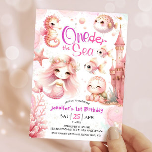ONEder The Sea! 1. Geburtstagsmädchen Rosa Meerest Einladung