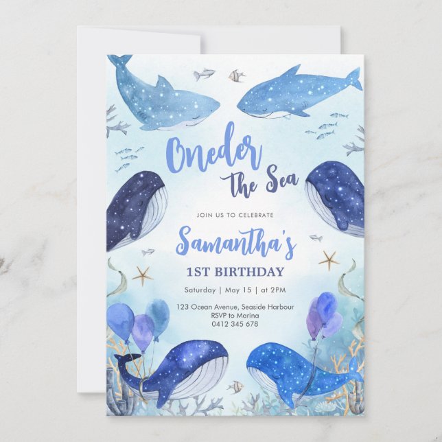 Oneder The Sea 1st Birthday Invitation Einladung (Vorderseite)