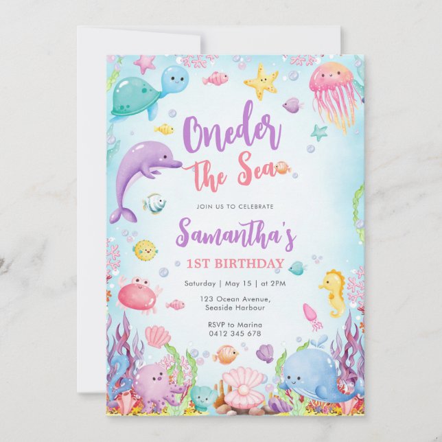 Oneder The Sea 1st Birthday Invitation Einladung (Vorderseite)
