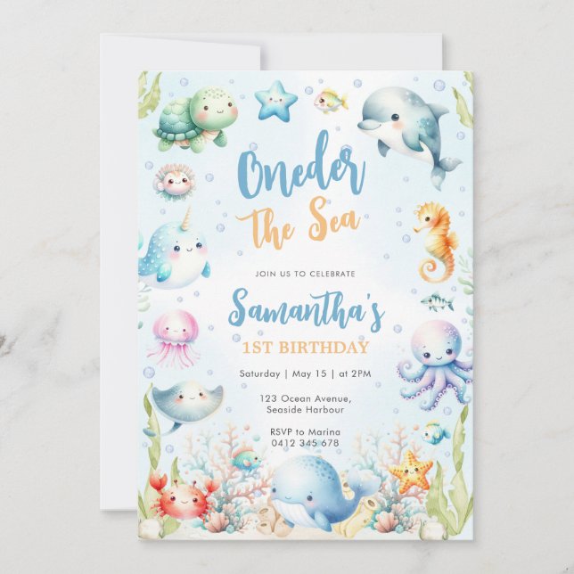 Oneder The Sea 1st Birthday Invitation Einladung (Vorderseite)
