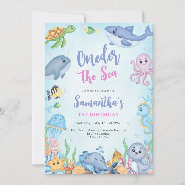 Oneder The Sea 1st Birthday Invitation Einladung (Vorderseite)