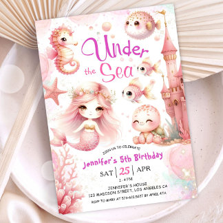 ONEder The Sea! 5. Geburtstagskarte Rosa Niedliche Einladung