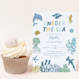 ONEder The Sea Boy 1. Geburtstag Party Einladung