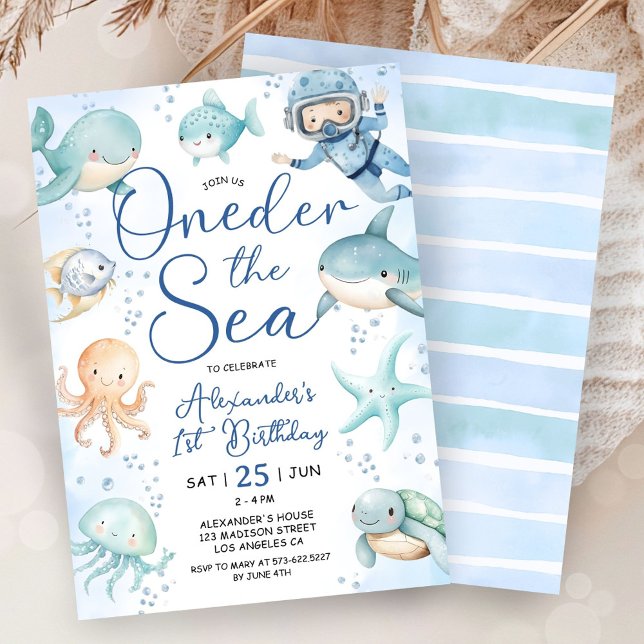 ONEder The Sea Boy 1st Birthday Cute Blue Ocean  Einladung (Von Creator hochgeladen)