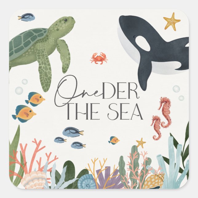 Oneder the Sea First Birthday Envelope Gunst Quadratischer Aufkleber (Vorderseite)