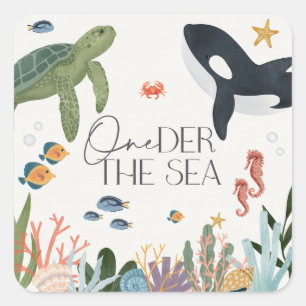 Oneder the Sea First Birthday Envelope Gunst Quadratischer Aufkleber