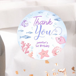 ONEder The Sea! Girl Niedlich Ocean 1. Geburtstag Runder Aufkleber