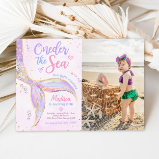 ONEder The Sea Mermaid 1. Geburtstag Party Foto Einladung