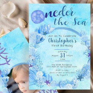 OneDer the Sea Niedlich Blue Boy's 1. Geburtstag P Einladung