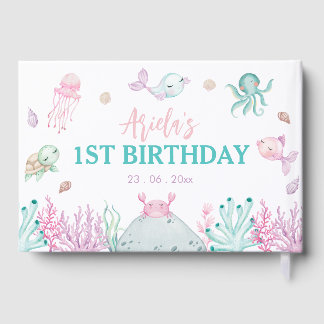 Oneder the Sea Ocean Animals 1st Birthday Gästebuch