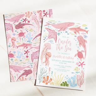 Oneder The Sea Pink Ozean Tiere 1. Geburtstag Einladung