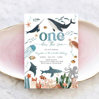 Oneder The Sea Shark 1st Birthday Invitation Einladung