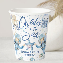 ONEder The Sea Twin Boys 1st birthday Cute Ocean Pappbecher