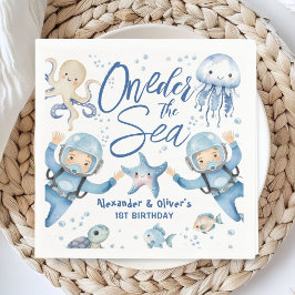 ONEder The Sea Twin Boys 1st birthday Cute Ocean Serviette