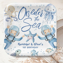 ONEder The Sea Twin Boys 1st Birthday Ocean Pappteller