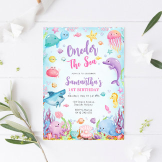 Oneder The Sea Watercolor 1st Birthday Invitation Einladung