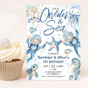 ONEder The Sea Zwillingsjunge 1. Geburtstag Süßer Einladung