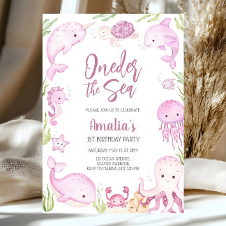 Oneder unter dem Meer Ozean-Tiere 1. Geburtstag Einladung
