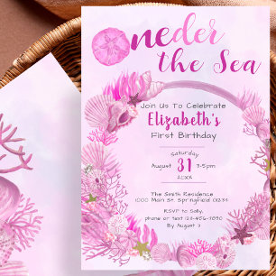 OneDer unter dem Meer Süßes rosa Mädchen 1. Geburt Einladung