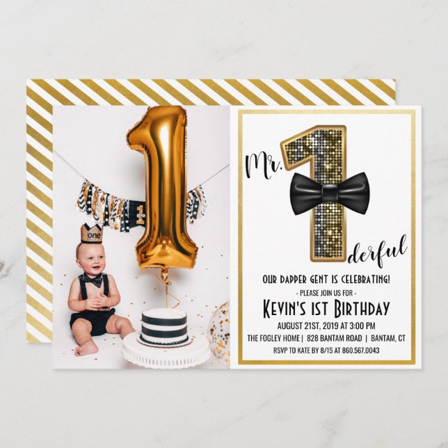 Onederful 1st Birthday Foto Einladung (Vorne/Hinten)