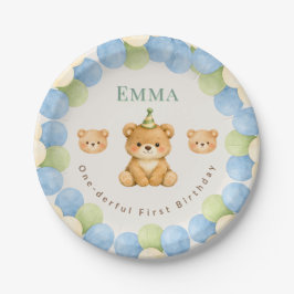 Onederful Bear First Birthday Paper Plates Pappteller