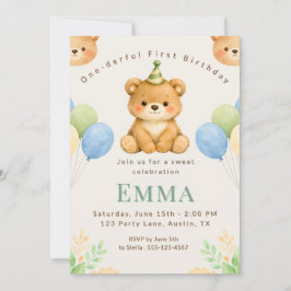 Onederful Bear First Birthday Party Invitation Einladung