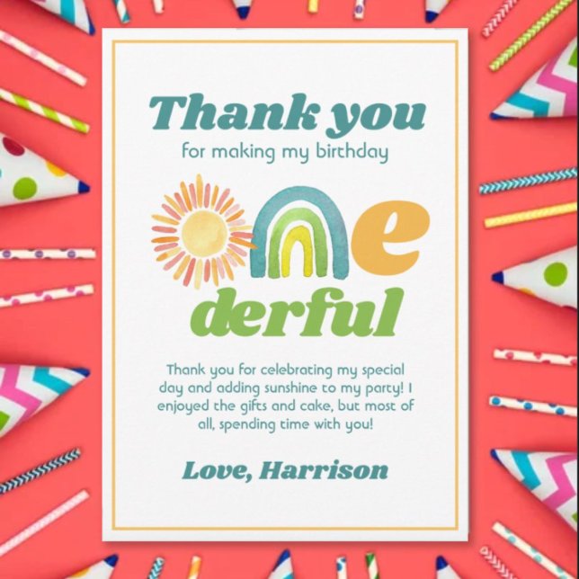 ONEderful Boho Rainbow Erster Geburtstag Dankeskarte (Von Creator hochgeladen)