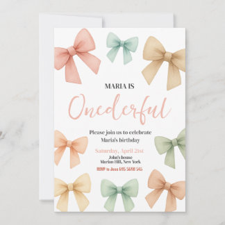 ONEderful Coquette Bow Pastel Girl Geburtstagspart Einladung