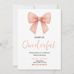 ONEderful Coquette Bow Pink Geburtstagsparty Einladung