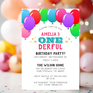 ONEderful First Birthday Balloon Banner Pink Einladung