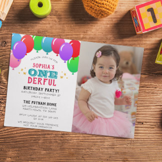 ONEderful First Birthday Balloon Pink Foto Einladung