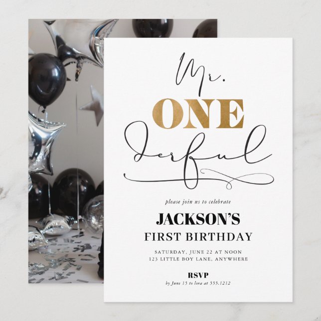 ONEderful First Birthday Foto Einladung (Vorne/Hinten)