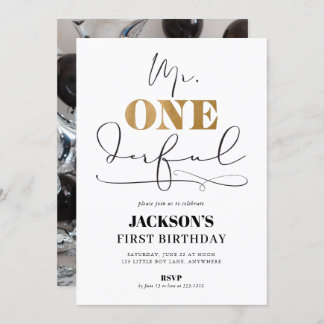 ONEderful First Birthday Foto Einladung
