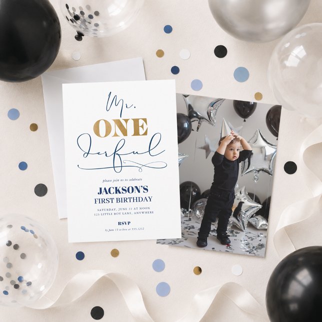 ONEderful First Birthday Foto Einladung (Mr. ONEderful First Birthday Photo Invitation)