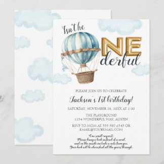 ONEderful First Birthday Gold Foil Hot Air Ballon Einladung