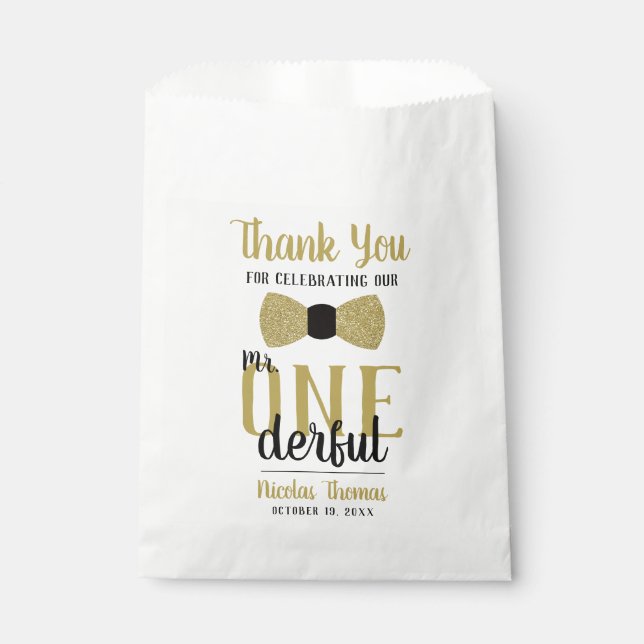 ONEderful Gastgeschenk Bag, Black, Imitats Gold Geschenktütchen (Vorderseite)