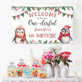ONEderful | Pinguin Christmas 1. Geburtstag Party Banner
