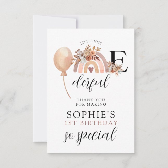 Onederful Rainbow Girl's Birthday Dankeskarte (Vorderseite)